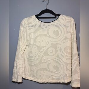 LOFT Cream Blouse with Textured Pattern and tie detail on the back; size small